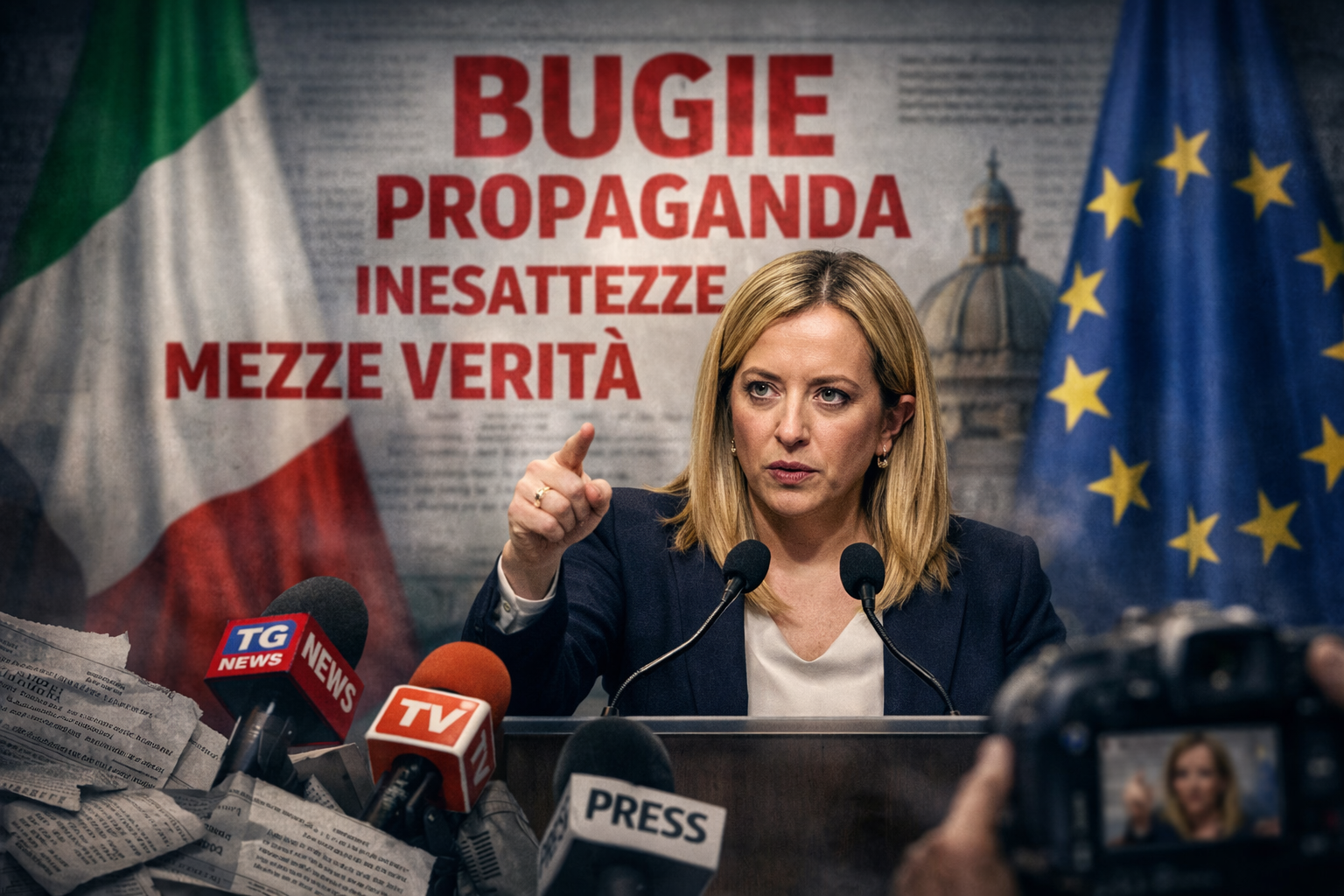Meloni al podio, analisi critica su bugie e mezze verità